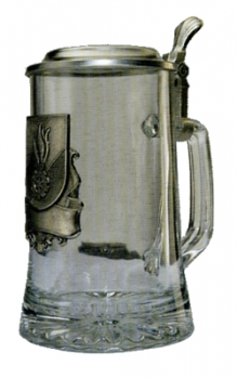Glaskrug mit Zinnauflage und Deckel