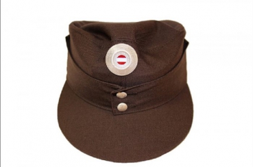 Bergmütze, braun mit goldgestickter Kokade